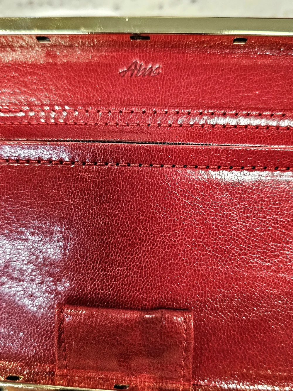 Vintage Red ABAS Genuine Leather Wallet Croc Embossed Frame Clutch Organizer